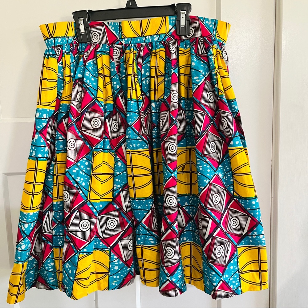 African Print/Ankara Pink/Yellow/Blue Pleated A-Line Mini Skirt